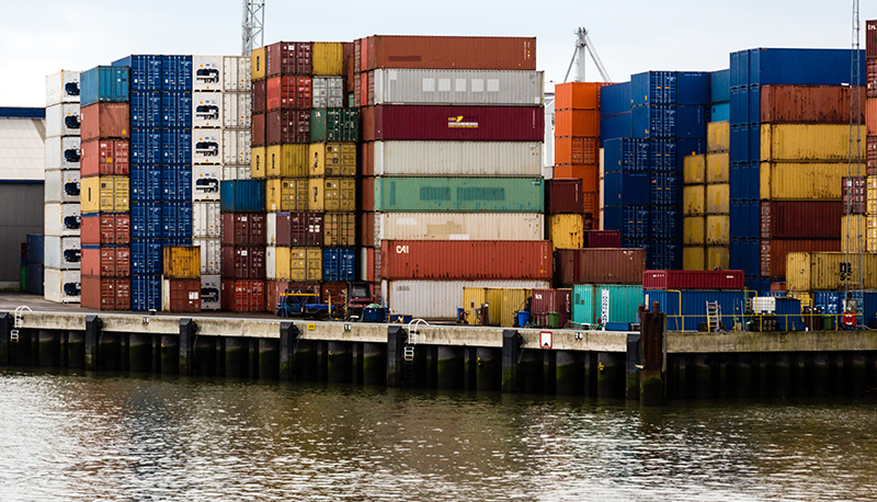 Shipping containers at a port