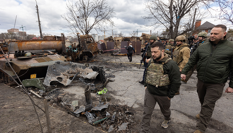 Ukraine President Zelensky in Bucha after Russian invasion