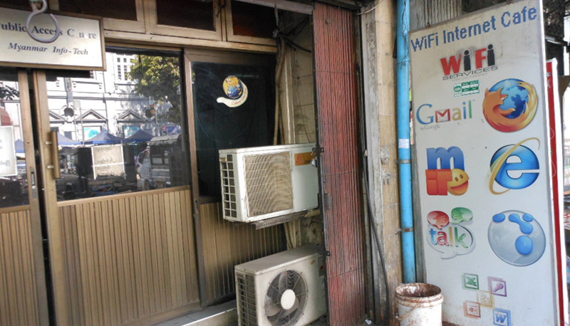 Photo of an internet cafe offering WiFi to users in Myanmar