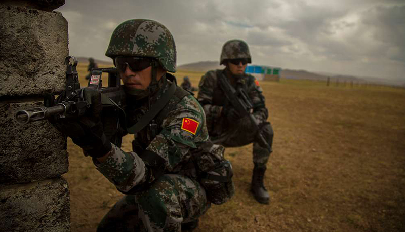 Chinese soldiers with the People's Liberation Army, Mongolia 2015.