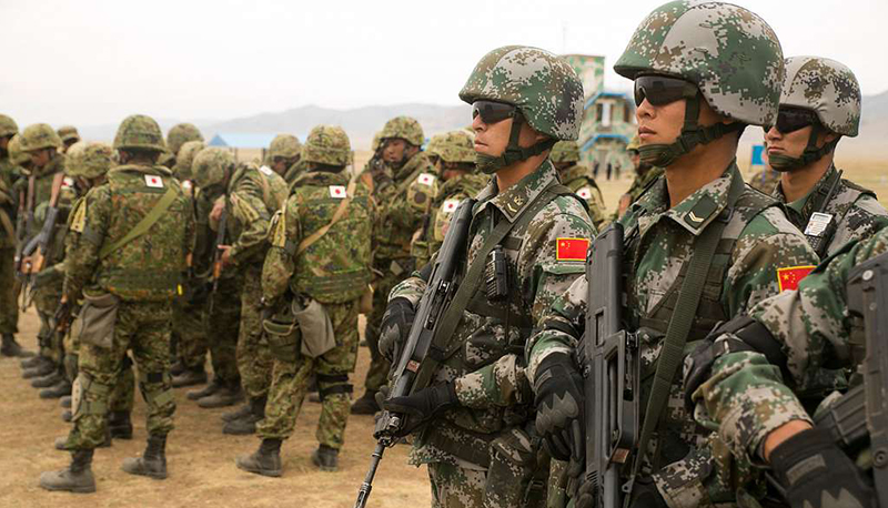 Chinese soldiers with the People's Liberation Army, Mongolia 2015.